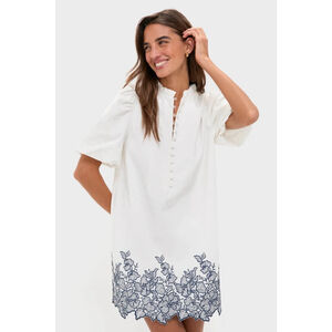 Hyacinth House Tuckernuck NWT Mini Dress S White Navy Embroidery Ruffle